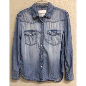 Lola River Shirt Denim Chambray Tencel Pearl Snap Super Soft Western Blouse